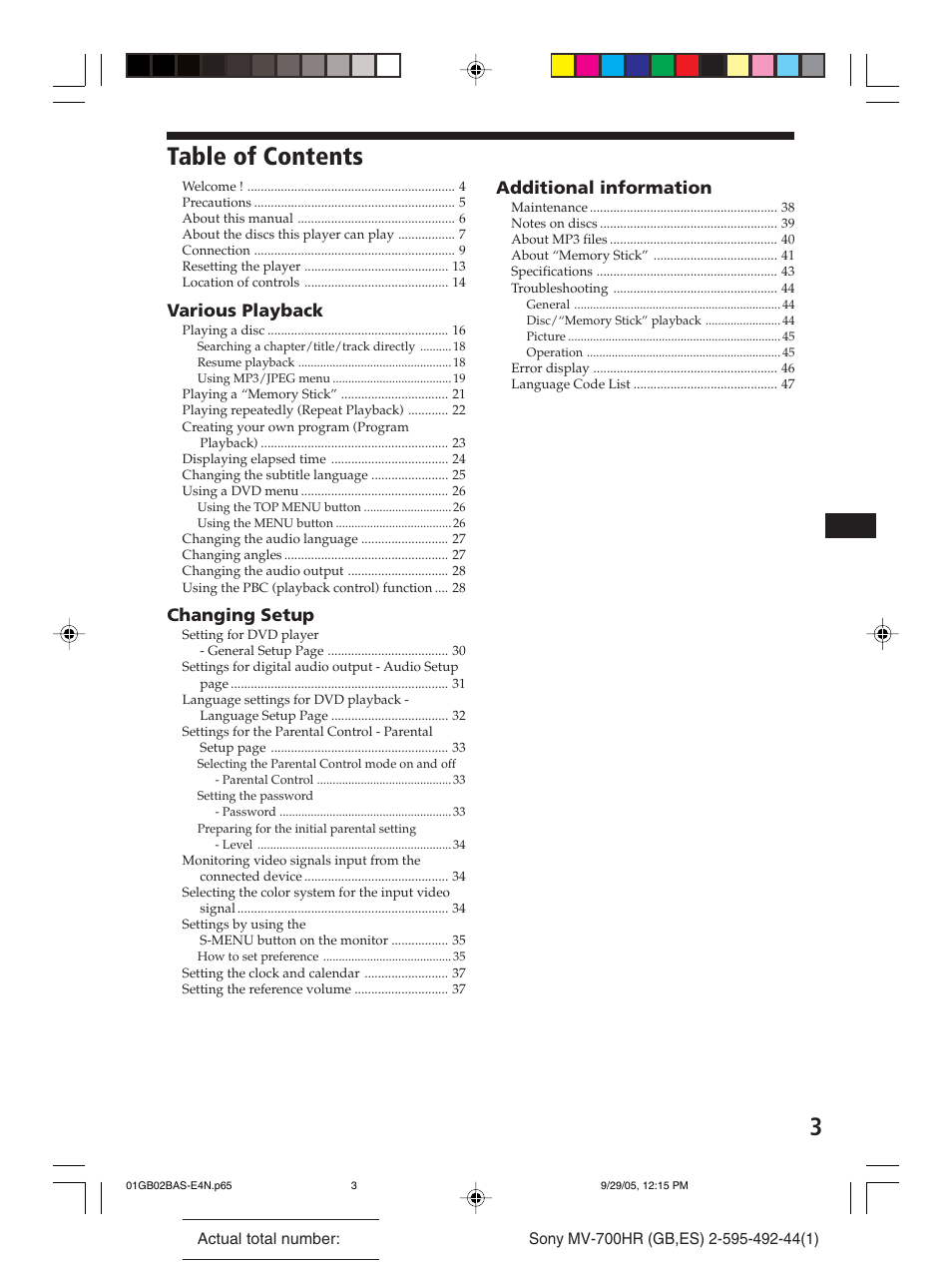 Sony Model MV-700HR User Manual | Page 3 / 96