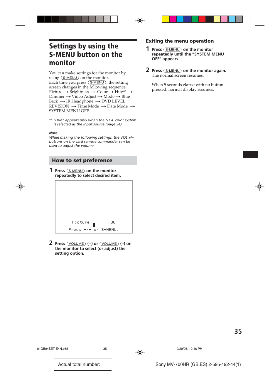 Settings by using the s-menu button on the monitor, How to set preference | Sony Model MV-700HR User Manual | Page 35 / 96