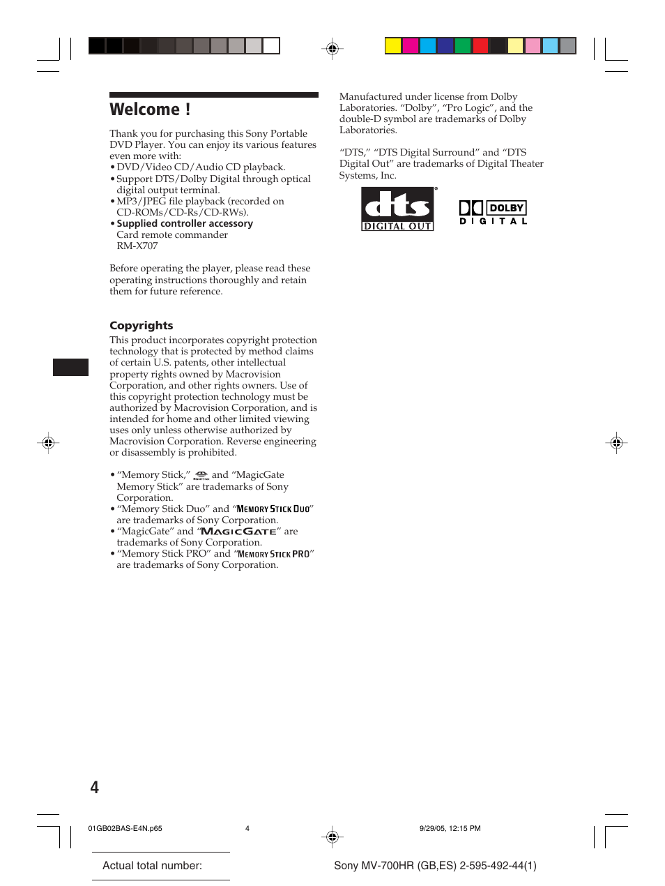 Welcome | Sony Model MV-700HR User Manual | Page 4 / 96