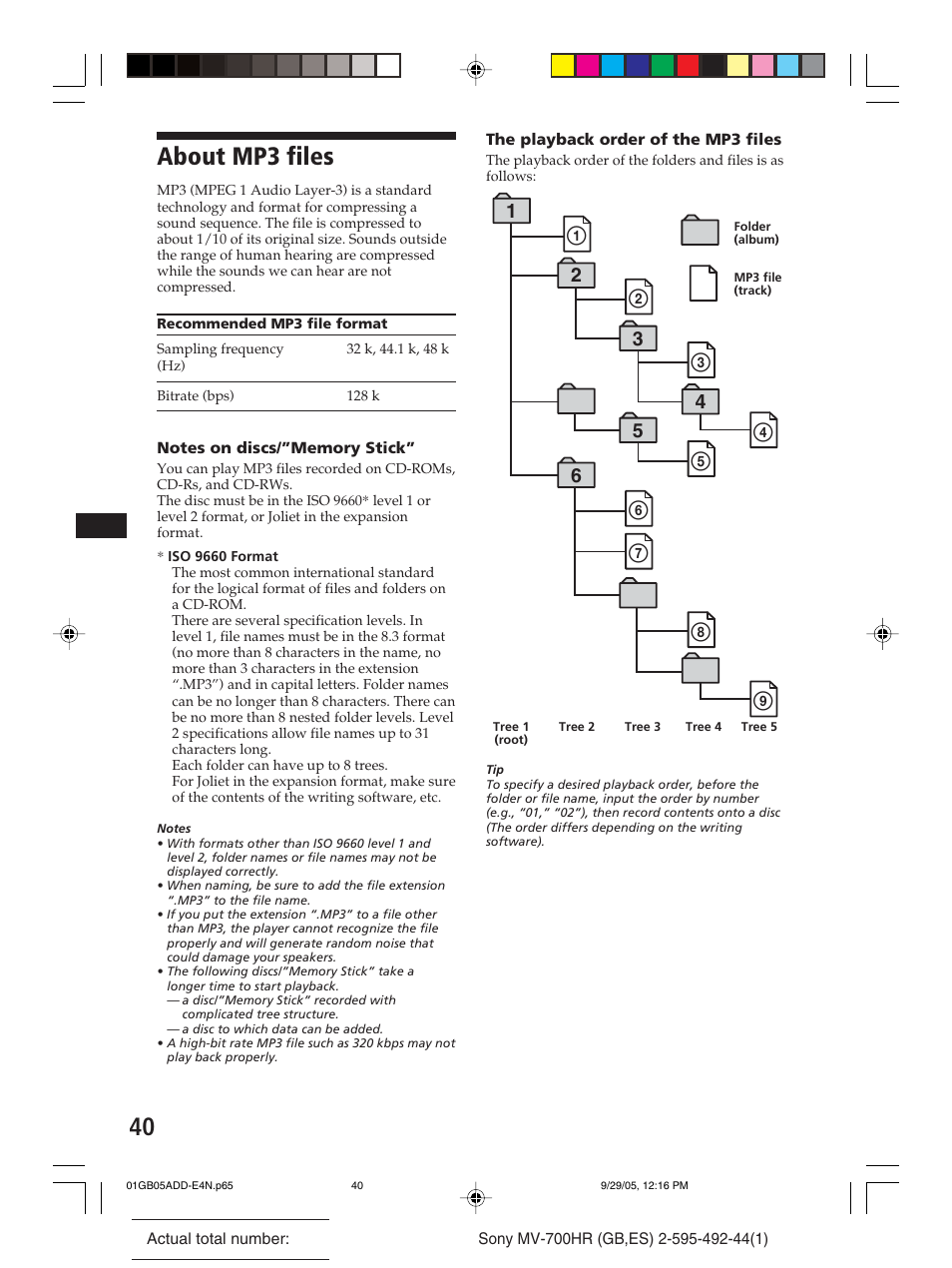 About mp3 files | Sony Model MV-700HR User Manual | Page 40 / 96