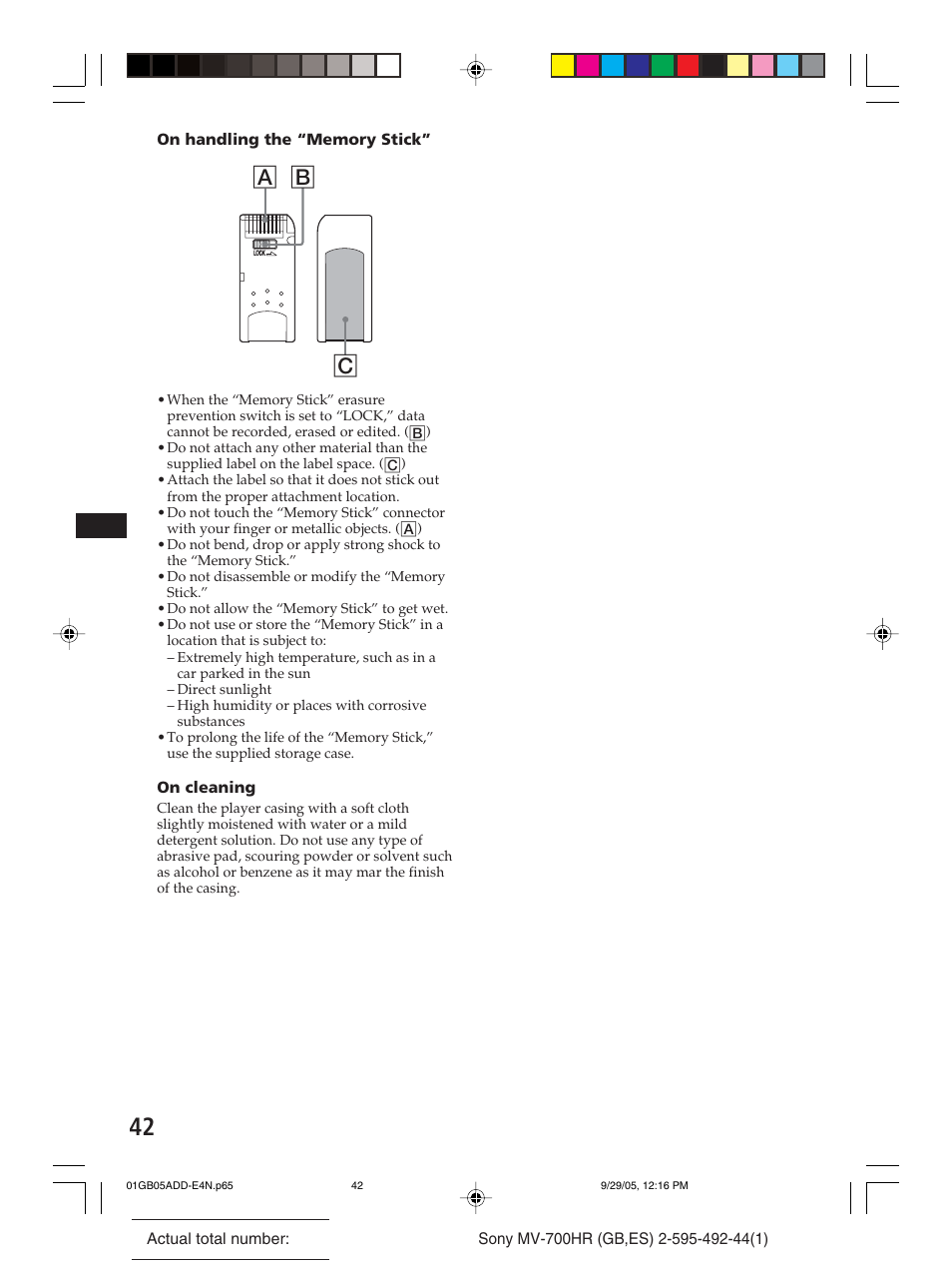 A b c | Sony Model MV-700HR User Manual | Page 42 / 96