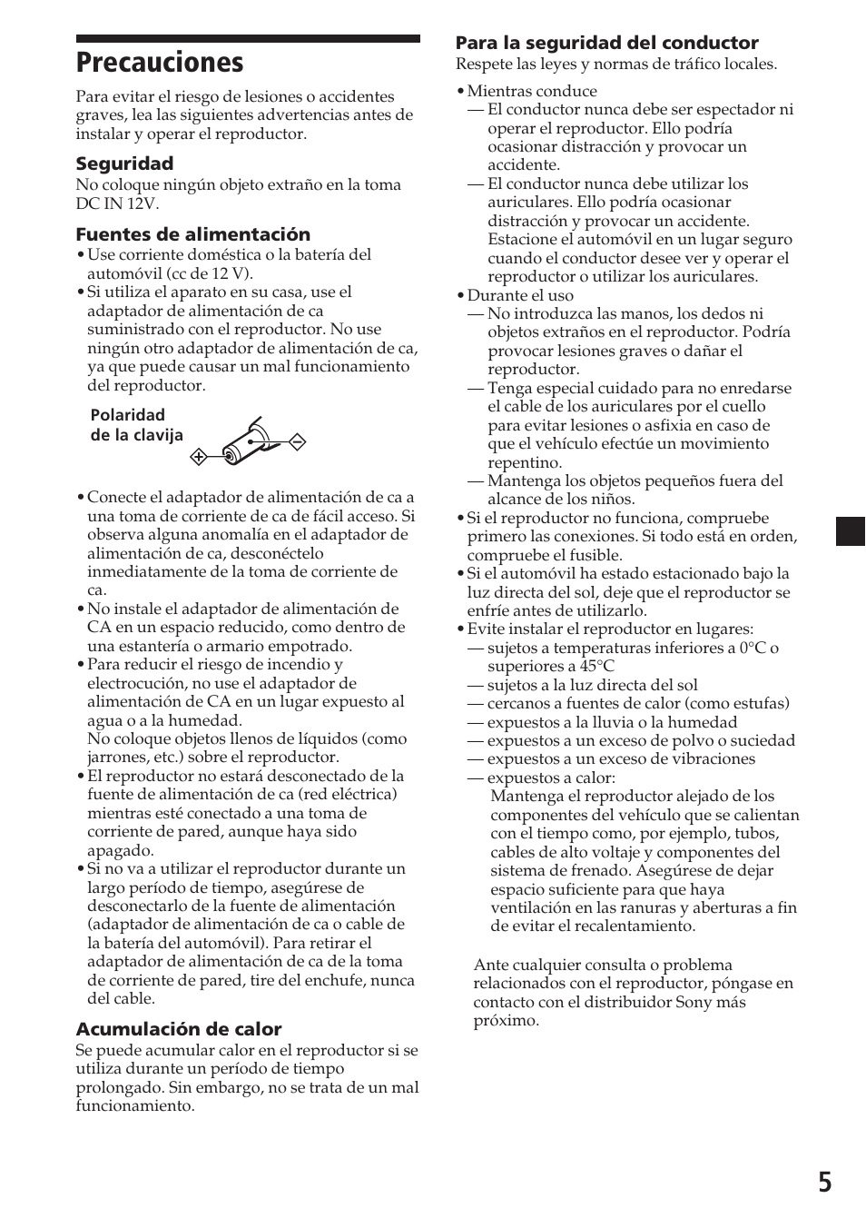 Precauciones, 5precauciones | Sony Model MV-700HR User Manual | Page 51 / 96