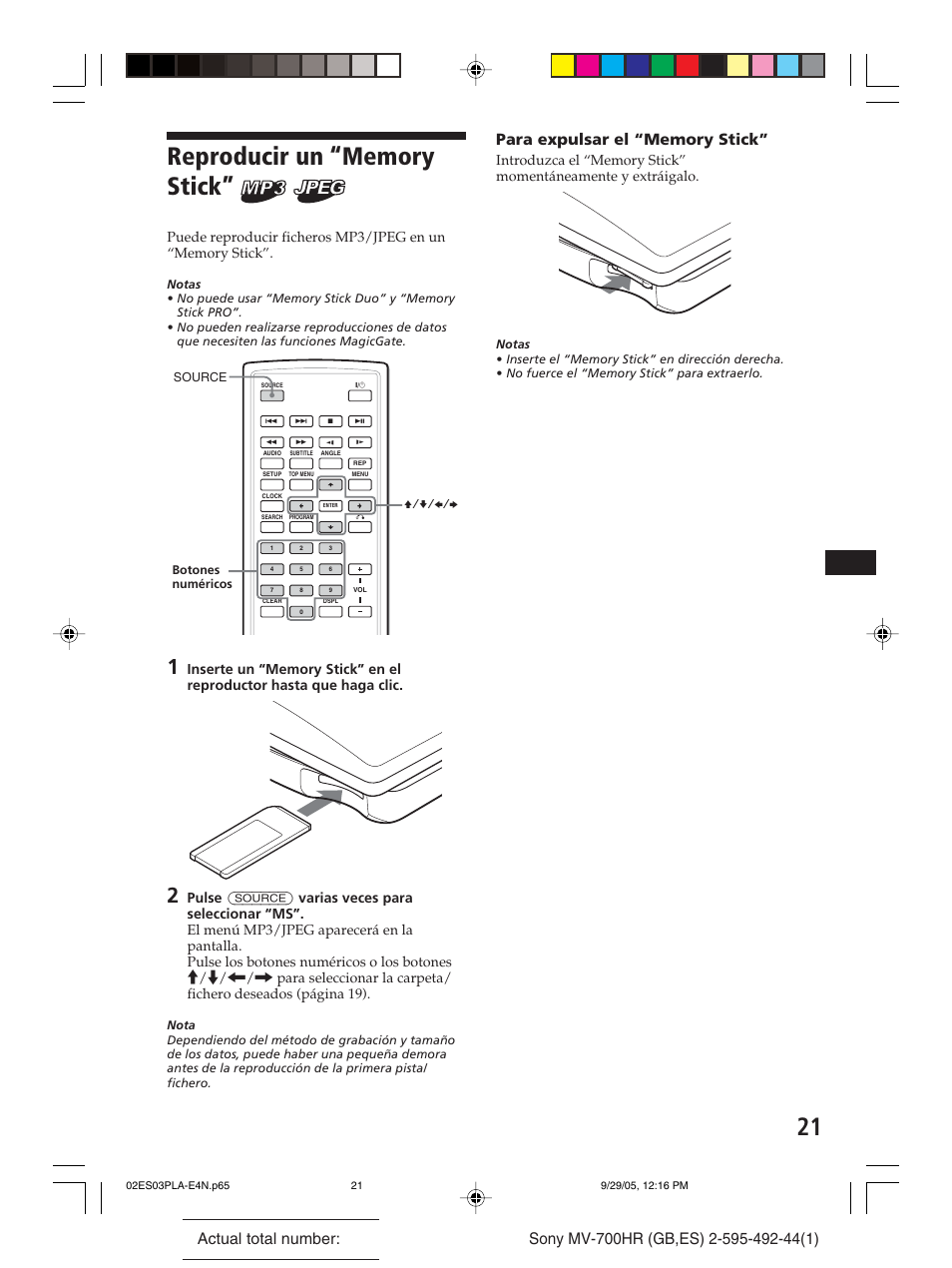 Reproducir un “memory stick | Sony Model MV-700HR User Manual | Page 67 / 96