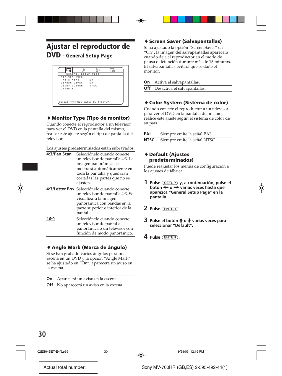 Ajustar el reproductor de dvd | Sony Model MV-700HR User Manual | Page 76 / 96