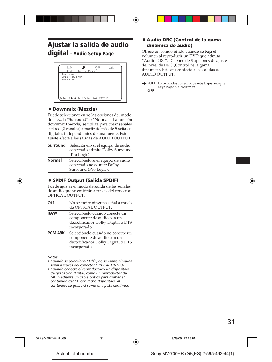 Ajustar la salida de audio digital | Sony Model MV-700HR User Manual | Page 77 / 96