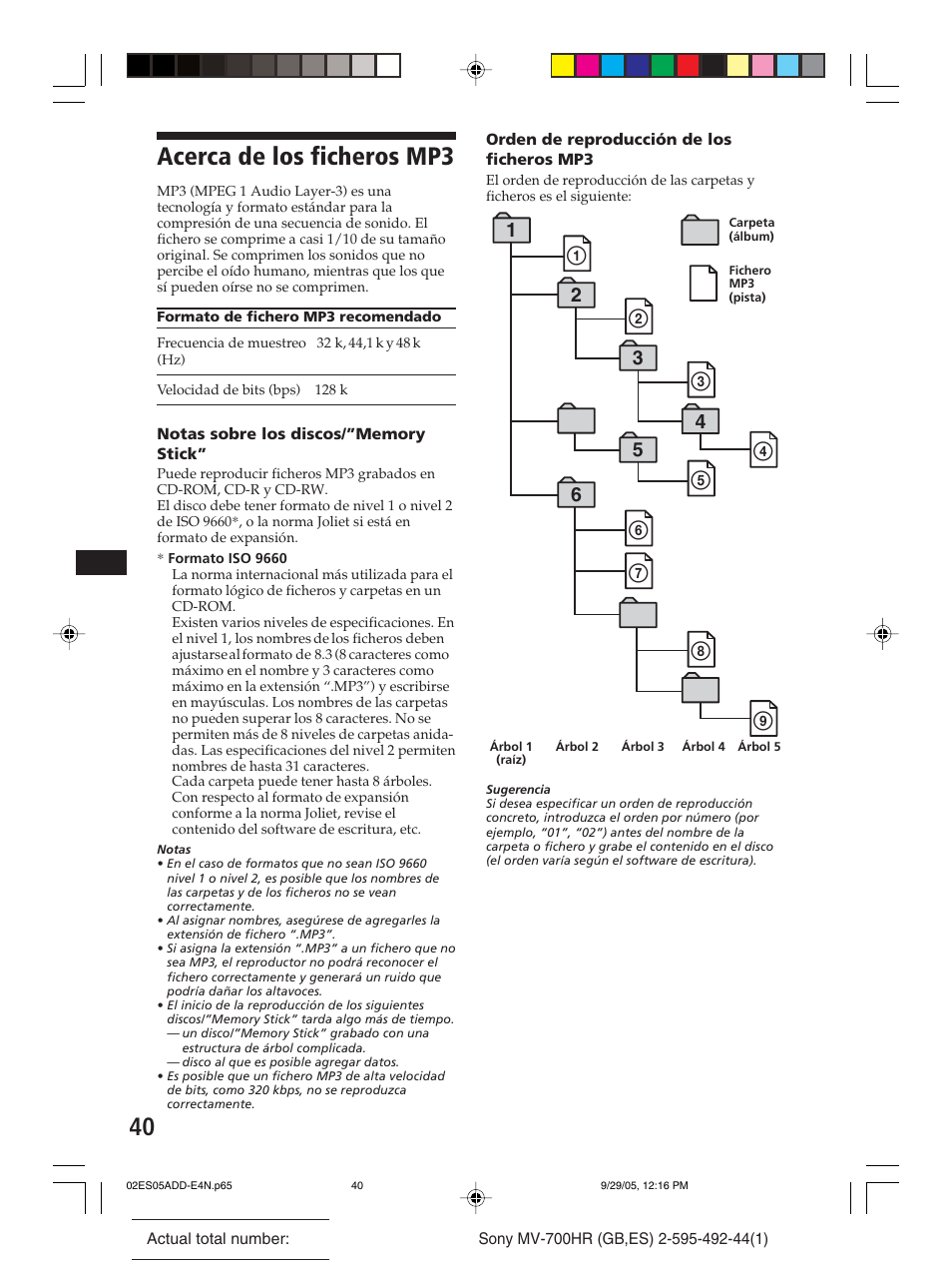 Acerca de los ficheros mp3 | Sony Model MV-700HR User Manual | Page 86 / 96