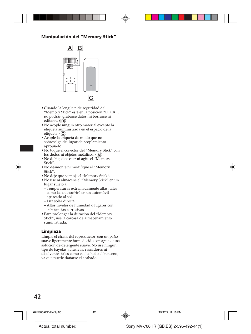A b c | Sony Model MV-700HR User Manual | Page 88 / 96