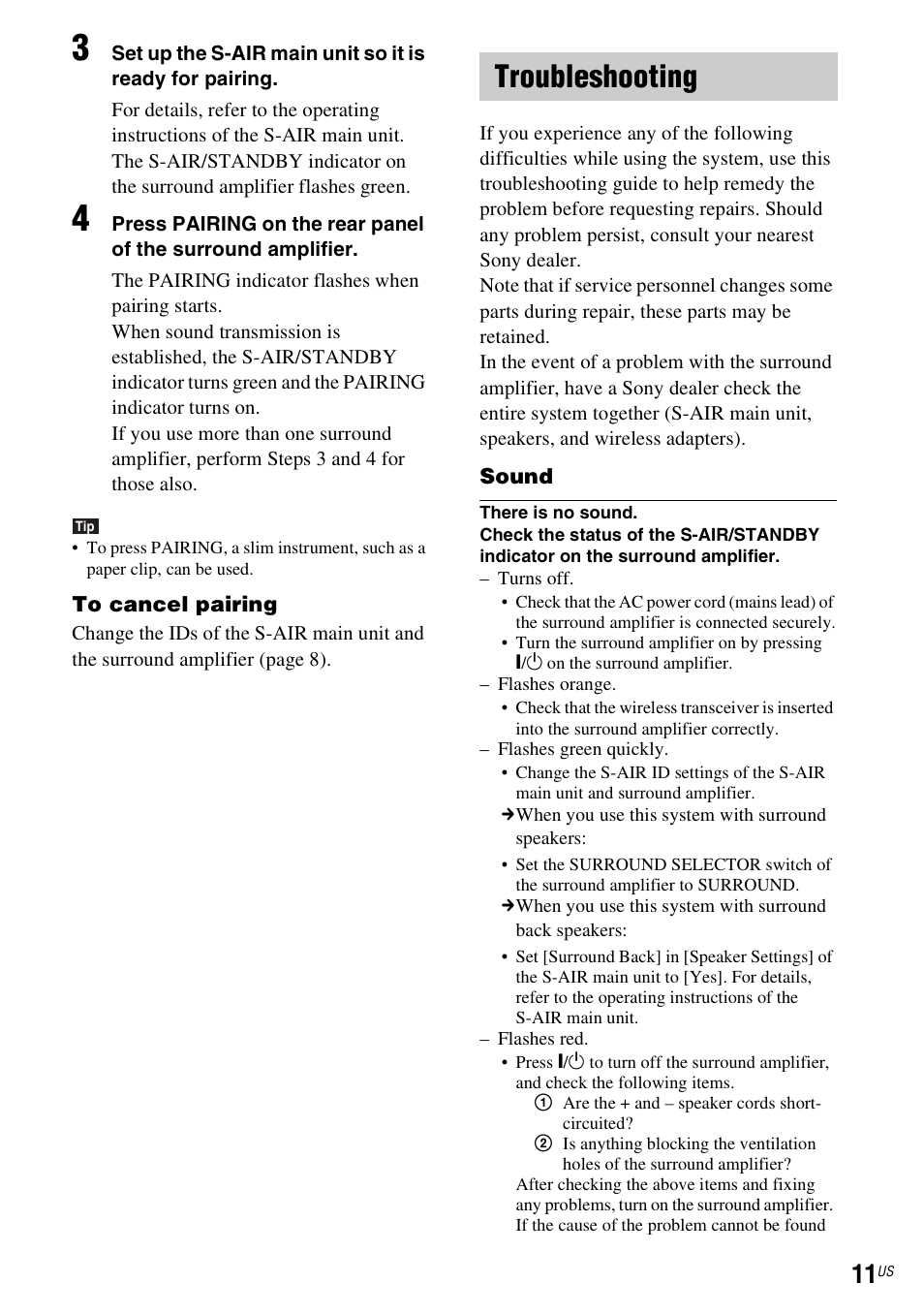 Troubleshooting | Sony WAHT-SA20 User Manual | Page 11 / 44