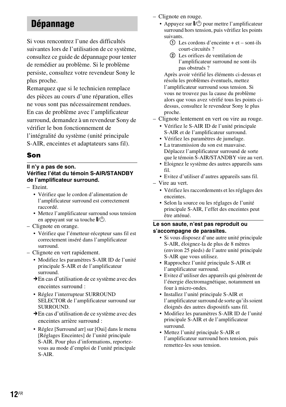 Dépannage | Sony WAHT-SA20 User Manual | Page 26 / 44