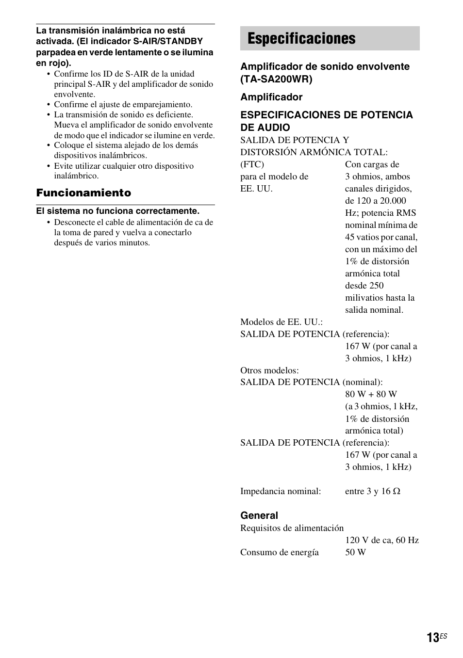 Especificaciones | Sony WAHT-SA20 User Manual | Page 41 / 44