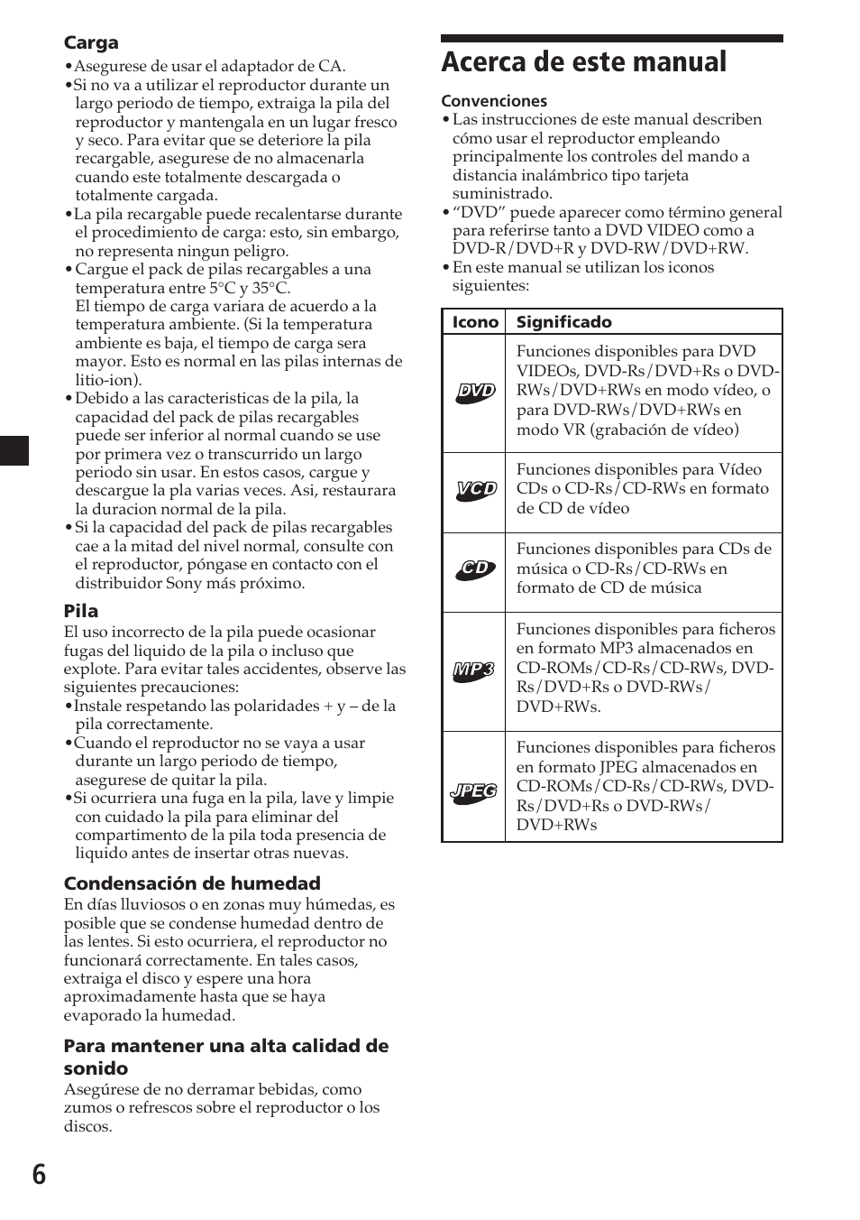 Acerca de este manual, 6acerca de este manual | Sony MV-700HR User Manual | Page 102 / 148