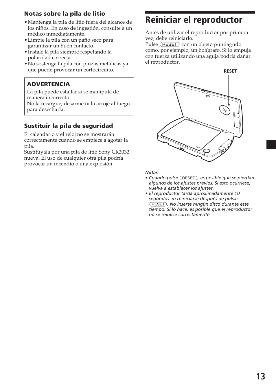 Reiniciar el reproductor | Sony MV-700HR User Manual | Page 109 / 148