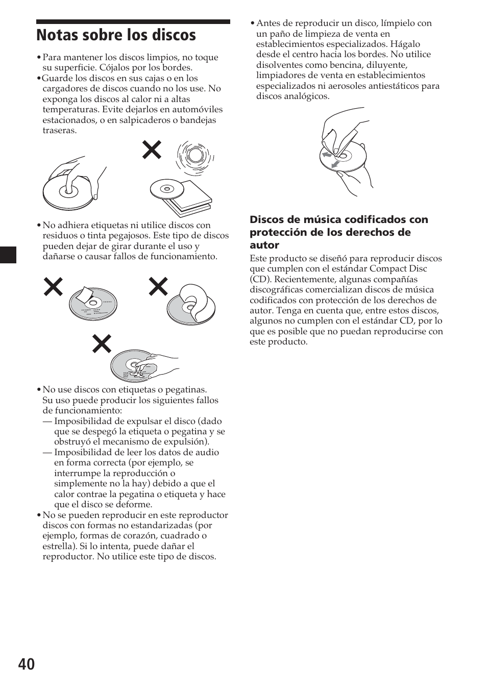 Notas sobre los discos, 40 notas sobre los discos | Sony MV-700HR User Manual | Page 136 / 148