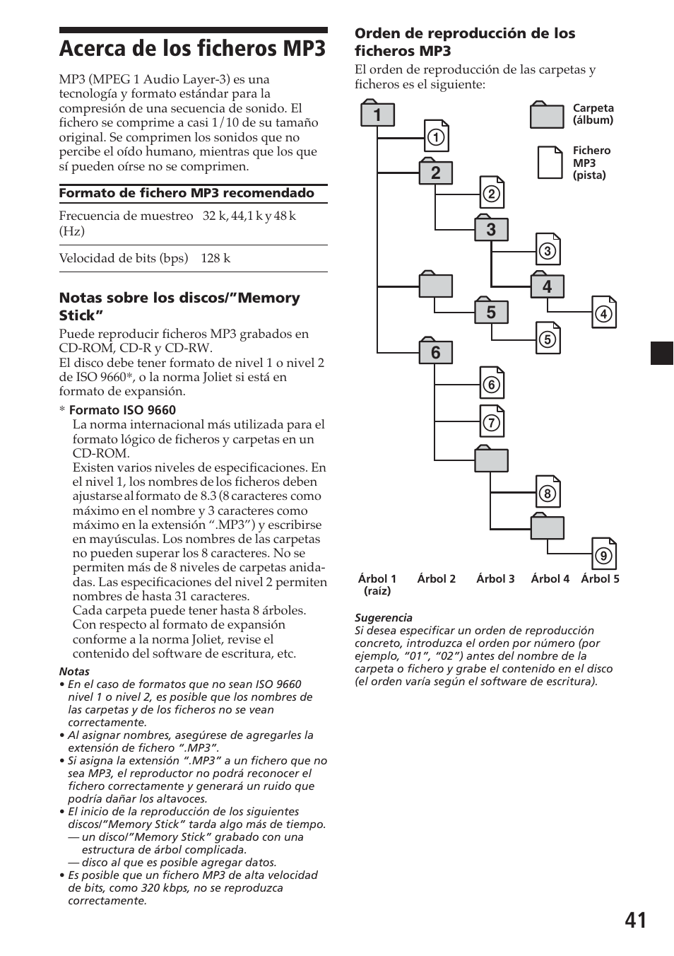 Acerca de los ficheros mp3, 41 acerca de los ficheros mp3 | Sony MV-700HR User Manual | Page 137 / 148