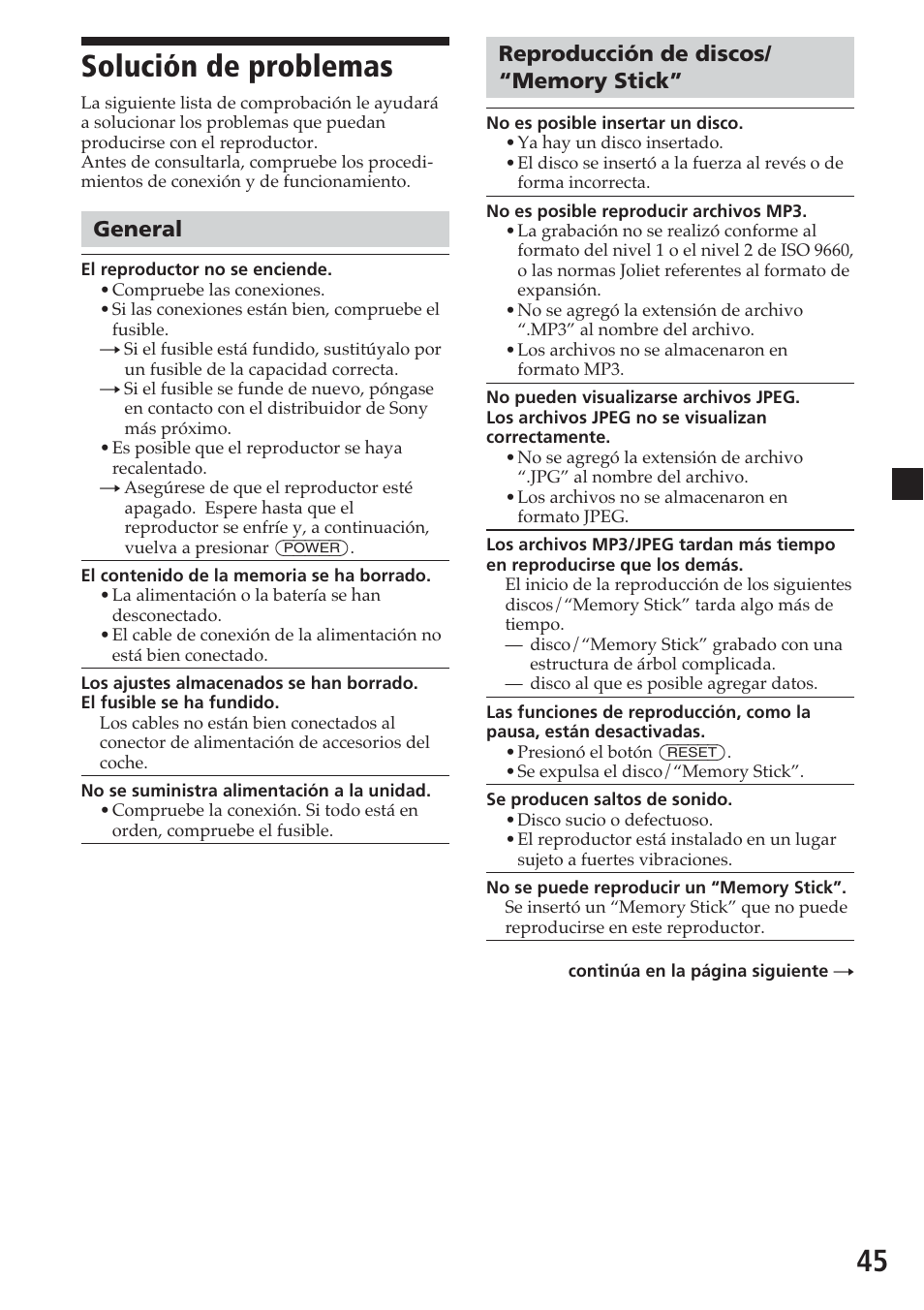 Solución de problemas, General, Reproducción de discos/ “memory stick | 45 solución de problemas | Sony MV-700HR User Manual | Page 141 / 148