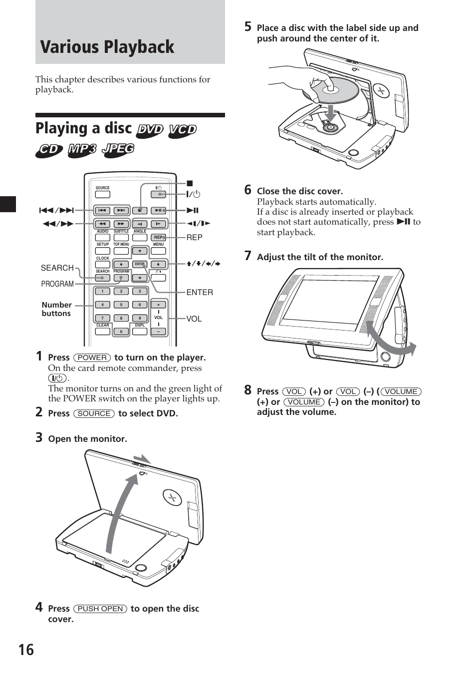 Various playback, Playing a disc | Sony MV-700HR User Manual | Page 16 / 148