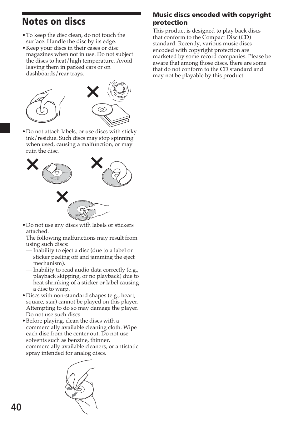 Notes on discs | Sony MV-700HR User Manual | Page 40 / 148