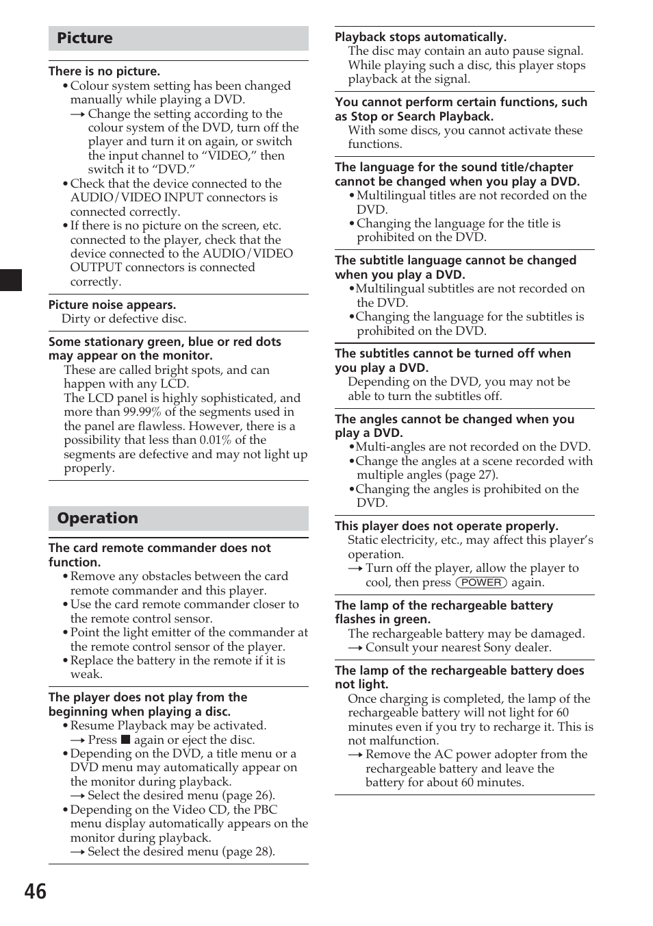 Picture, Operation | Sony MV-700HR User Manual | Page 46 / 148