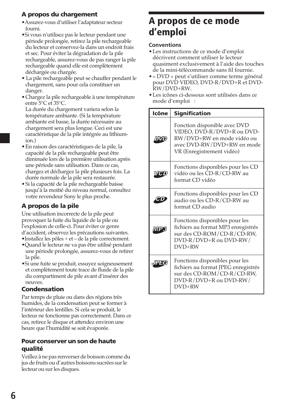 A propos de ce mode d’emploi, 6a propos de ce mode d’emploi | Sony MV-700HR User Manual | Page 54 / 148