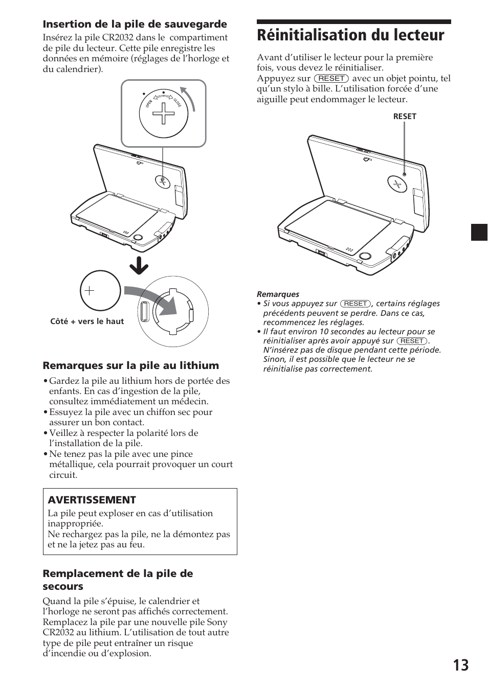 Réinitialisation du lecteur | Sony MV-700HR User Manual | Page 61 / 148