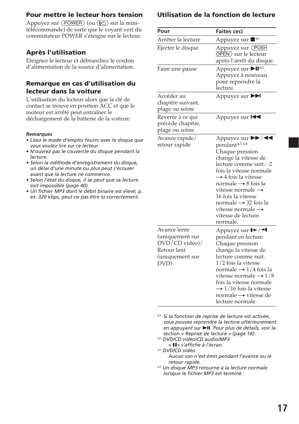 Utilisation de la fonction de lecture, Pour mettre le lecteur hors tension, Après l’utilisation | Sony MV-700HR User Manual | Page 65 / 148