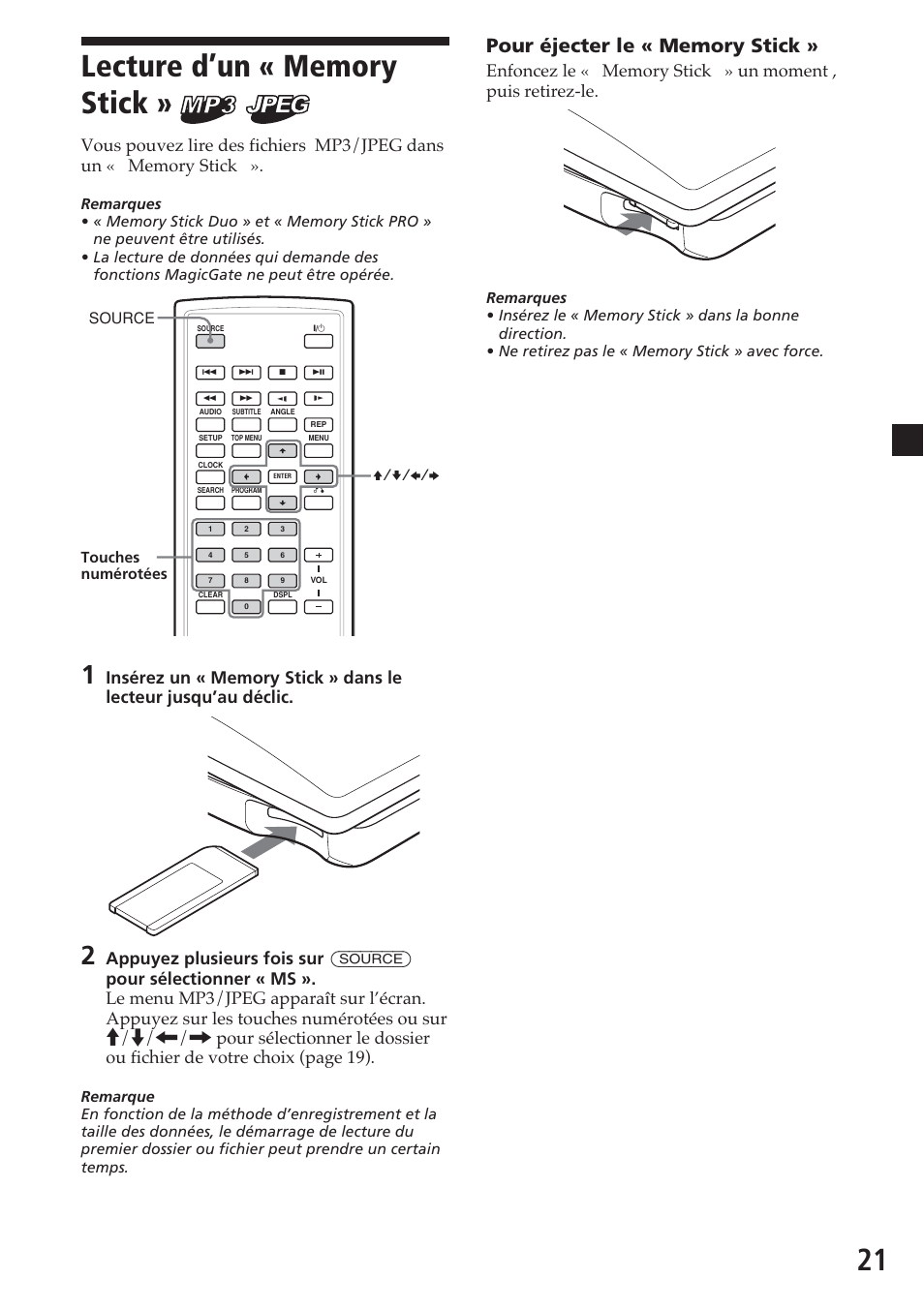 Lecture d’un « memory stick | Sony MV-700HR User Manual | Page 69 / 148