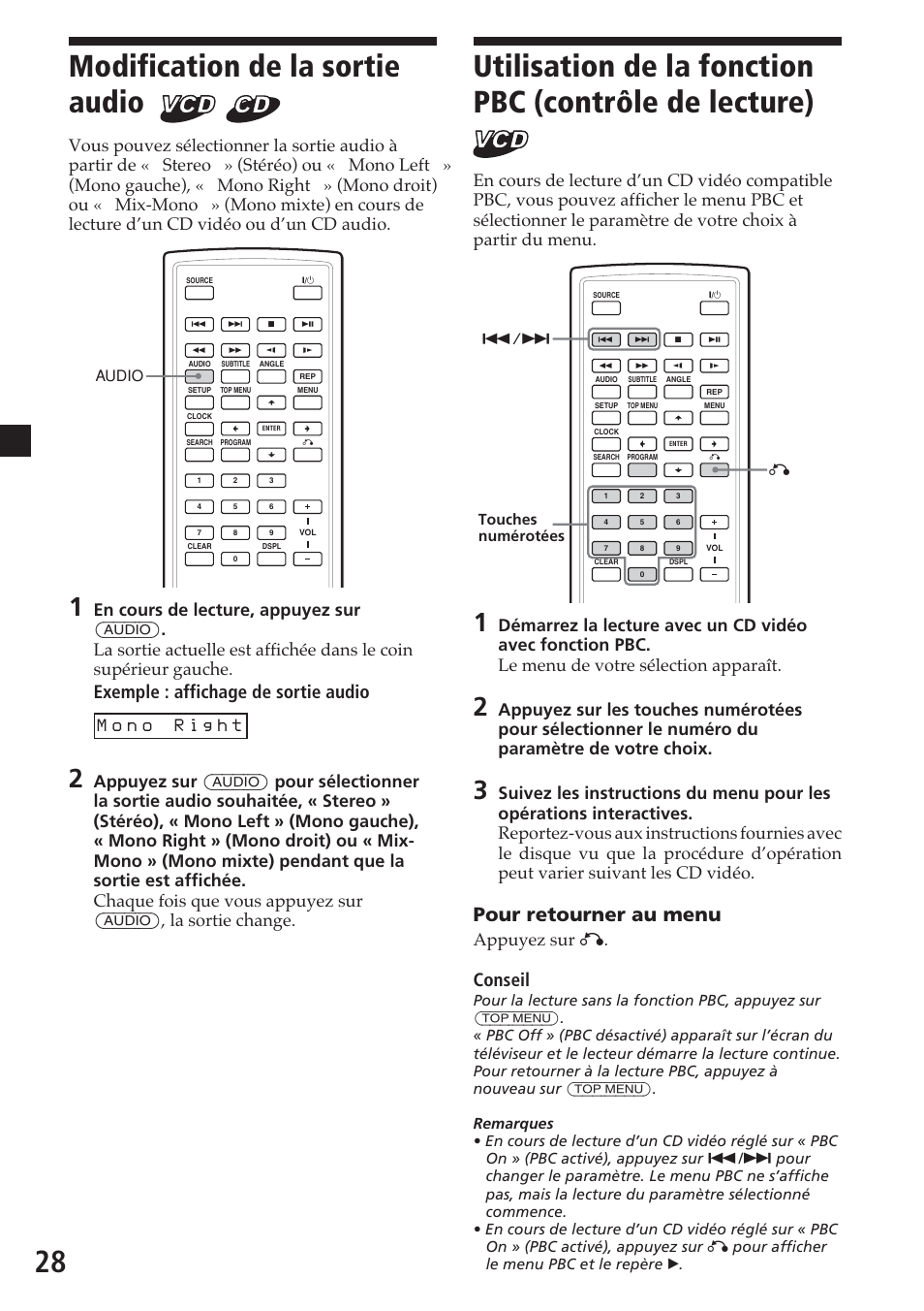 Modification de la sortie audio, Pour retourner au menu, Conseil | Exemple : affichage de sortie audio, Appuyez sur o | Sony MV-700HR User Manual | Page 76 / 148