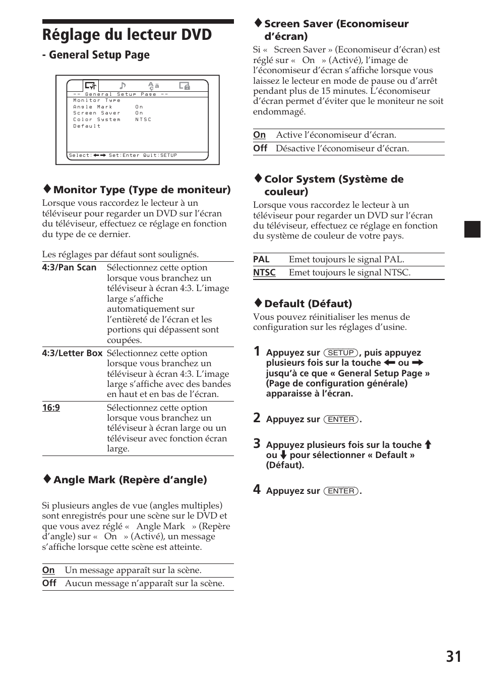 31 réglage du lecteur dvd, General setup page | Sony MV-700HR User Manual | Page 79 / 148