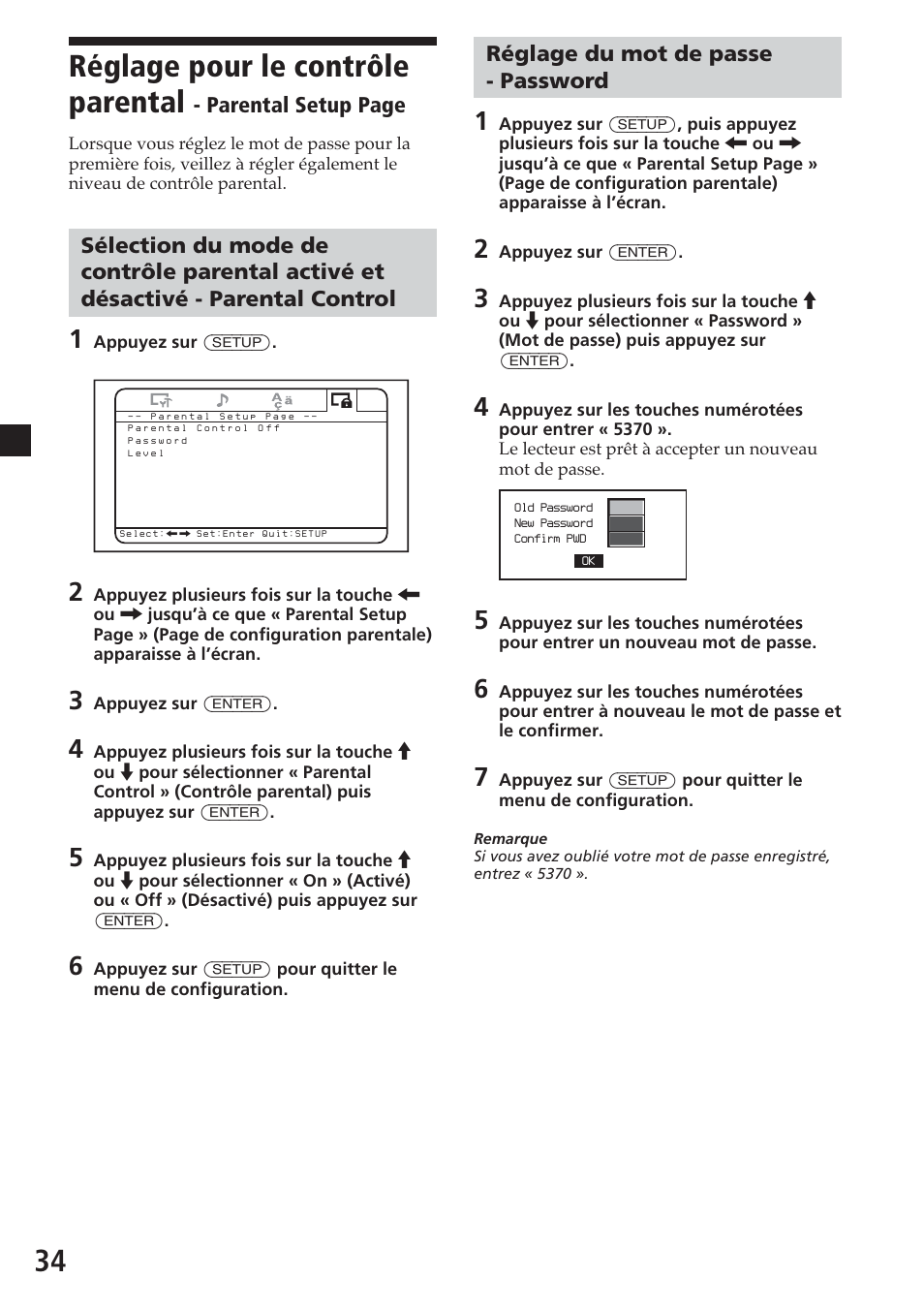 Réglage du mot de passe - password, 34 réglage pour le contrôle parental | Sony MV-700HR User Manual | Page 82 / 148