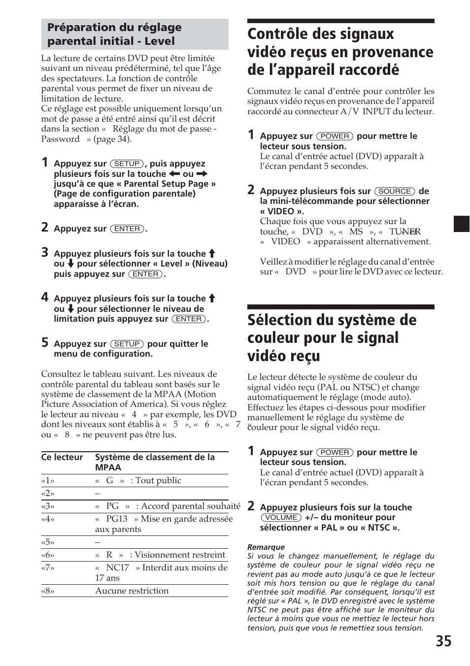 Préparation du réglage parental initial - level | Sony MV-700HR User Manual | Page 83 / 148