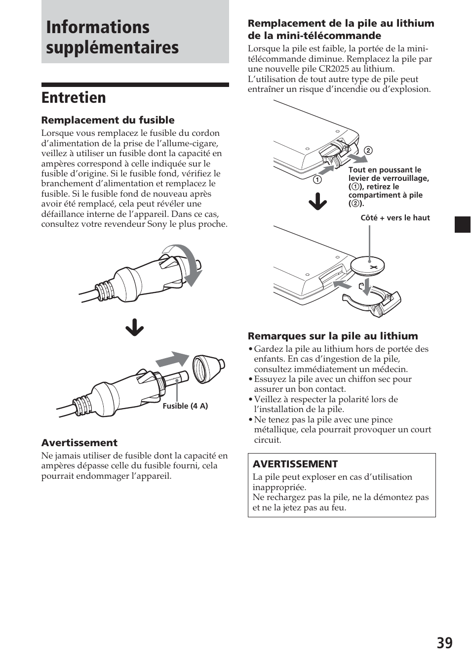 Informations supplémentaires, Entretien | Sony MV-700HR User Manual | Page 87 / 148