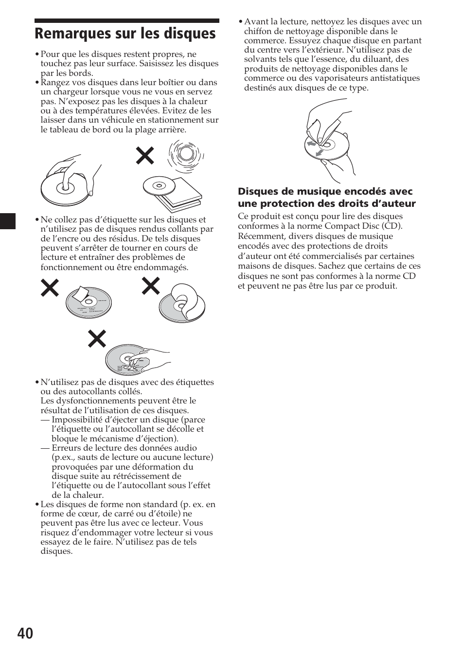 Remarques sur les disques, 40 remarques sur les disques | Sony MV-700HR User Manual | Page 88 / 148