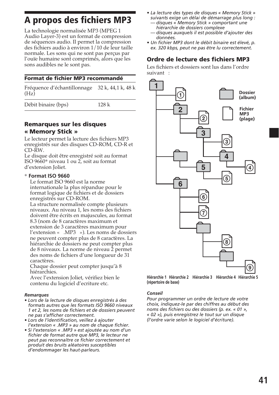 A propos des fichiers mp3, 41 a propos des fichiers mp3 | Sony MV-700HR User Manual | Page 89 / 148