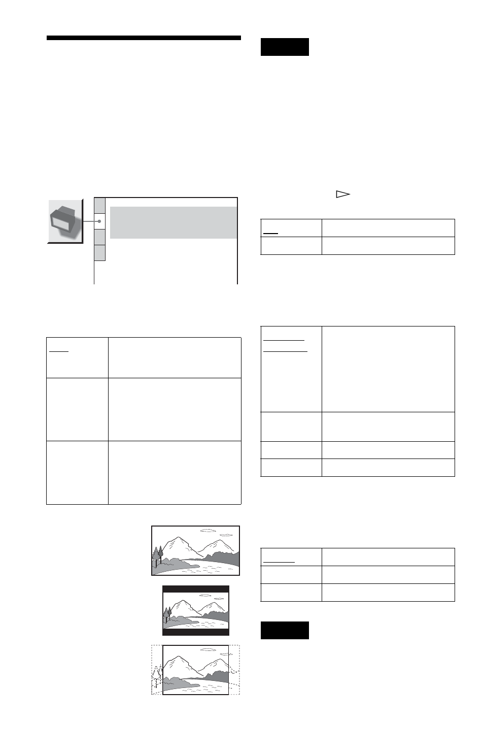 Settings for the display (screen setup), Settings for the display, Screen setup) | Sony DVP-NS405 User Manual | Page 60 / 72