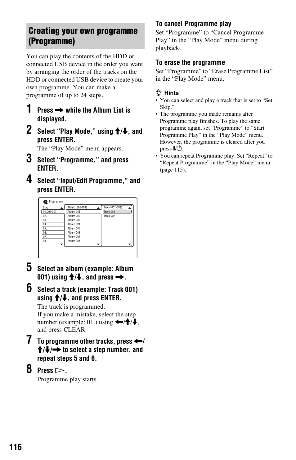 Creating your own programme (programme) | Sony RDR-HXD970 User Manual | Page 116 / 172