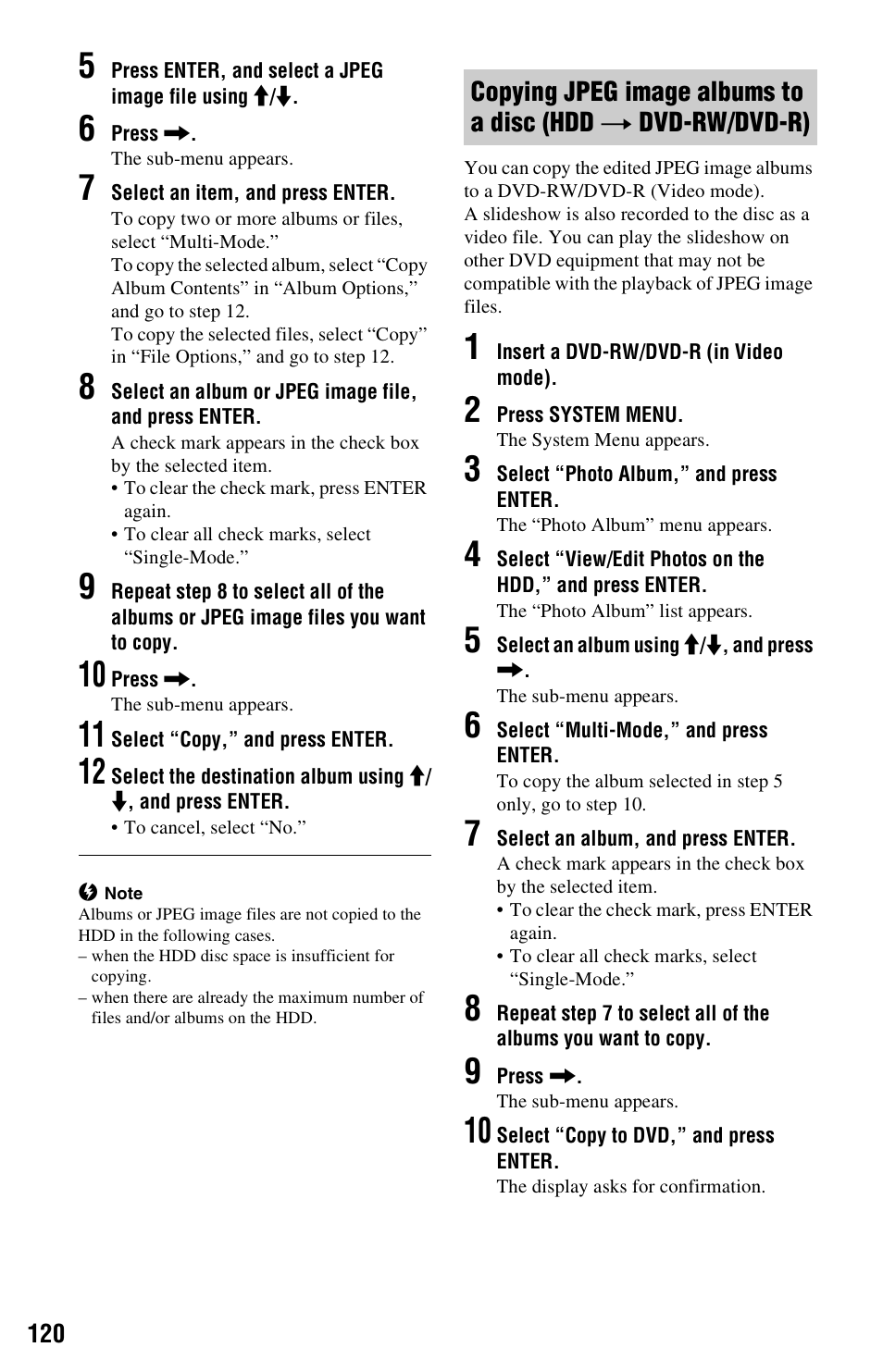 Copying jpeg image albums to a disc (hdd | Sony RDR-HXD970 User Manual | Page 120 / 172