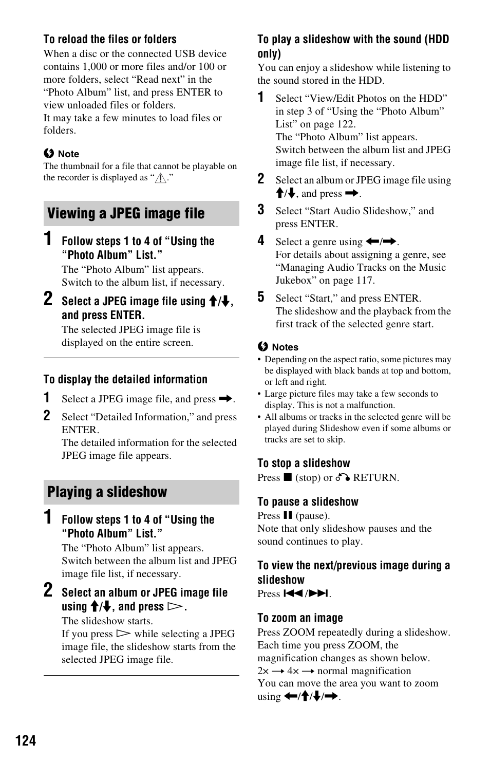 Viewing a jpeg image file, Playing a slideshow, Viewing a jpeg image file playing a slideshow | Sony RDR-HXD970 User Manual | Page 124 / 172