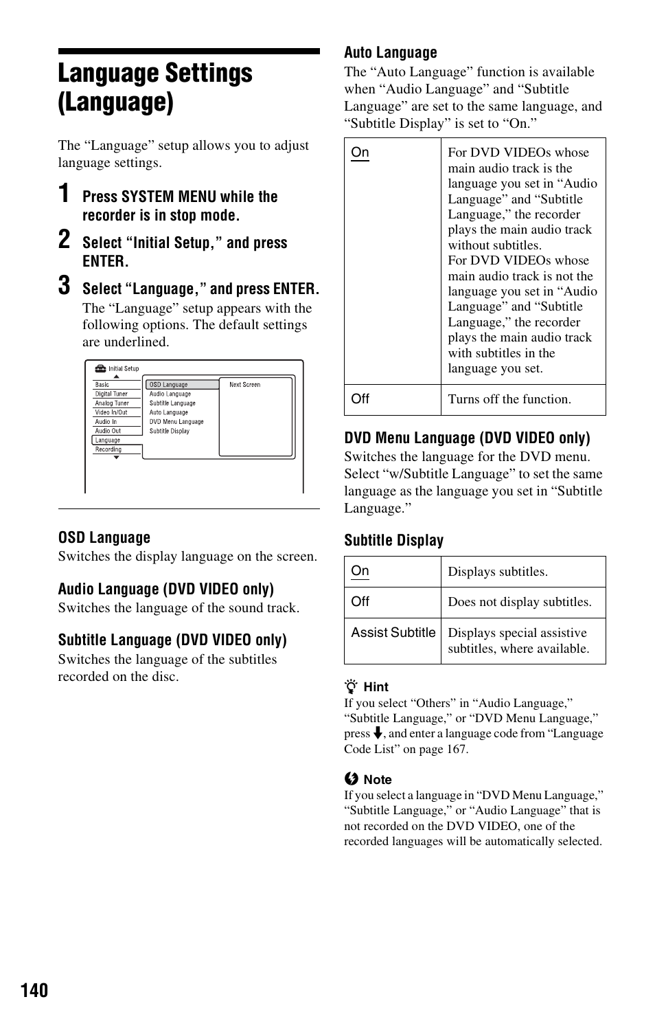 Language settings (language) | Sony RDR-HXD970 User Manual | Page 140 / 172