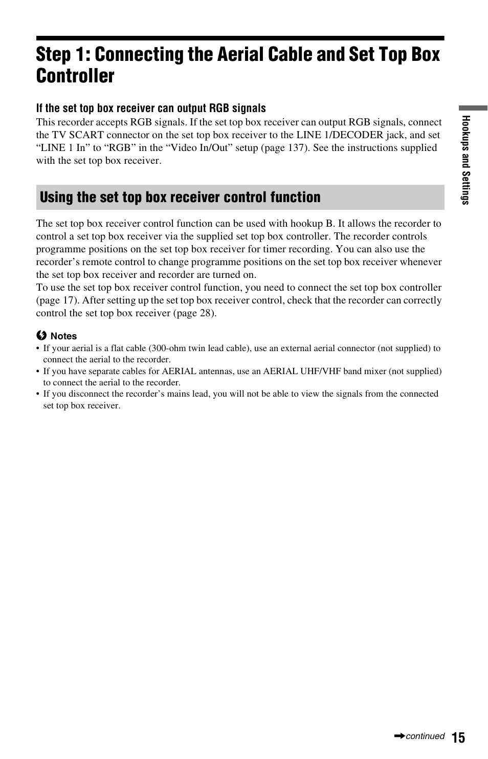 Using the set top box receiver control function | Sony RDR-HXD970 User Manual | Page 15 / 172