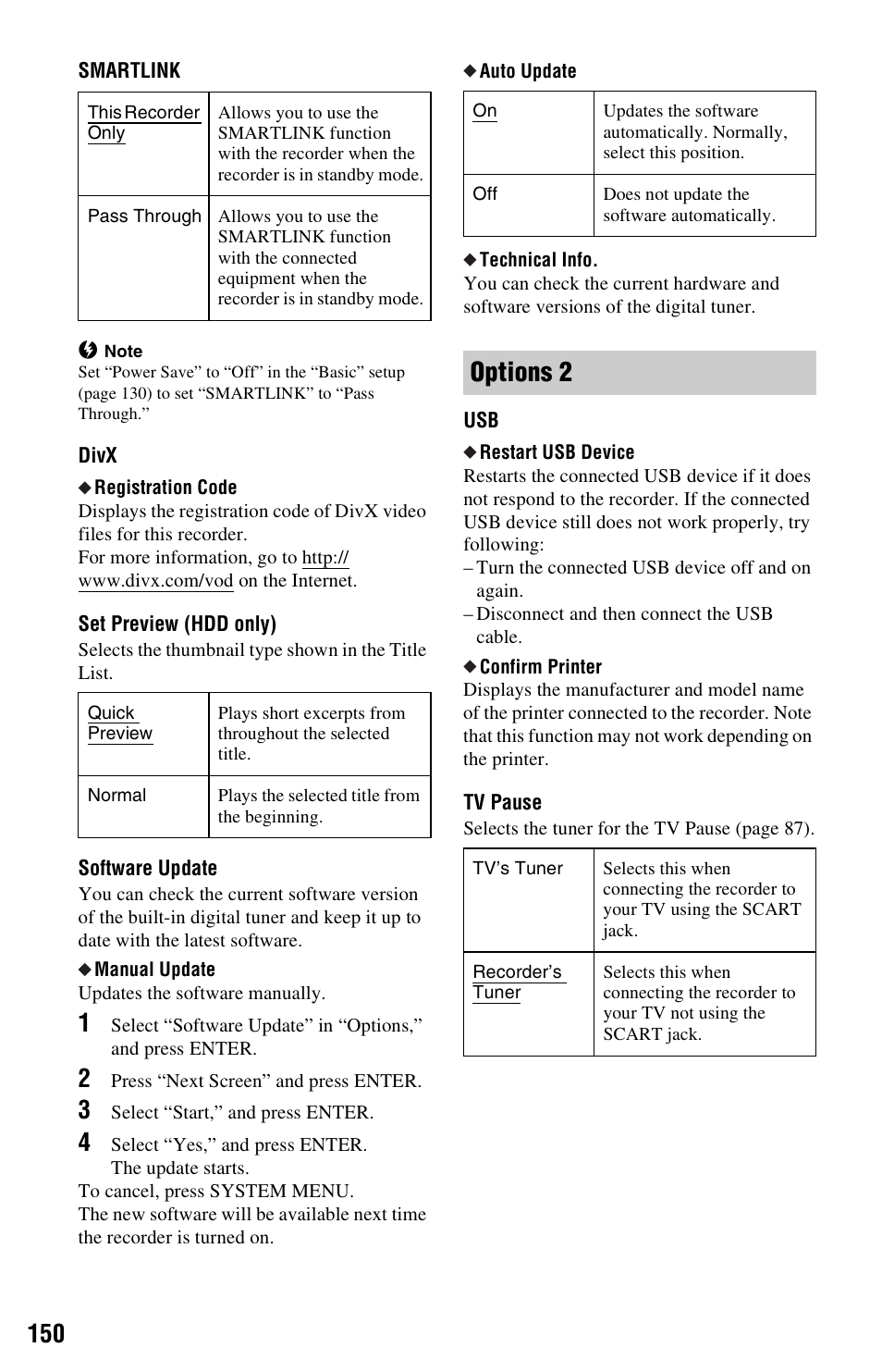 Options 2 | Sony RDR-HXD970 User Manual | Page 150 / 172
