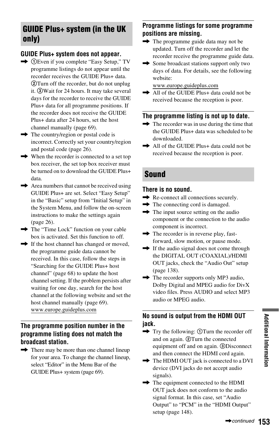 Guide plus+ system (in the uk only) sound | Sony RDR-HXD970 User Manual | Page 153 / 172