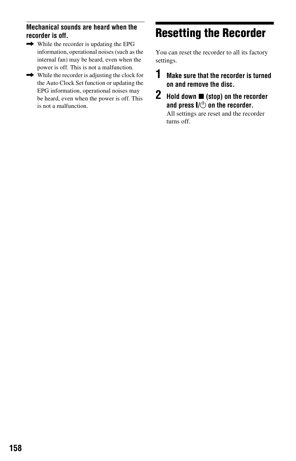 Resetting the recorder | Sony RDR-HXD970 User Manual | Page 158 / 172