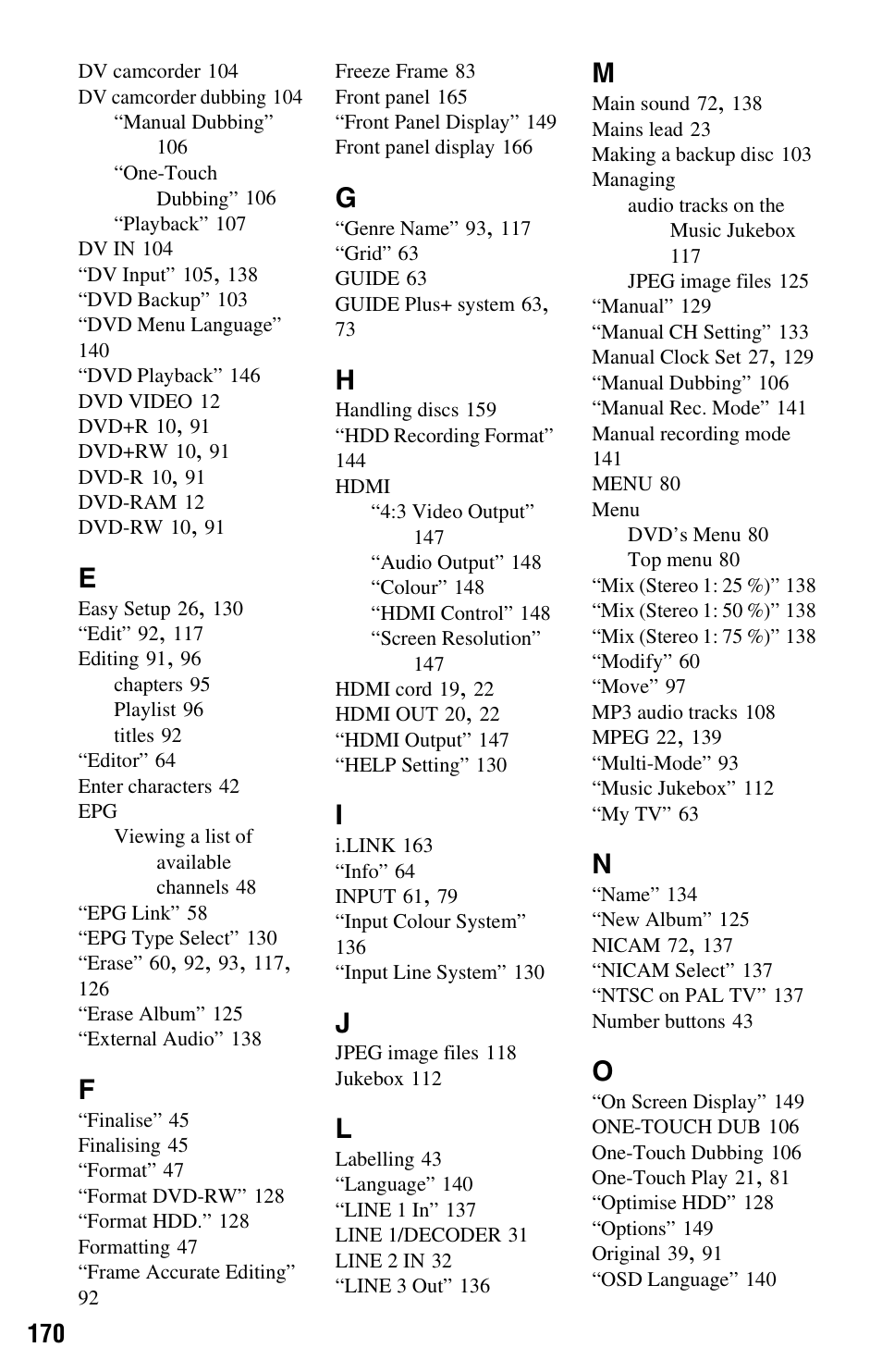 Sony RDR-HXD970 User Manual | Page 170 / 172