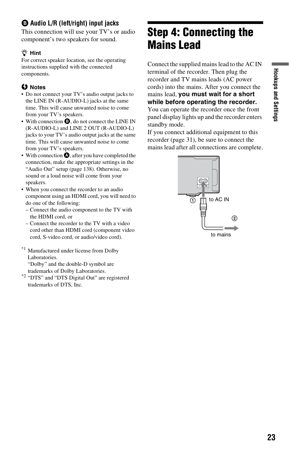 Step 4: connecting the mains lead | Sony RDR-HXD970 User Manual | Page 23 / 172