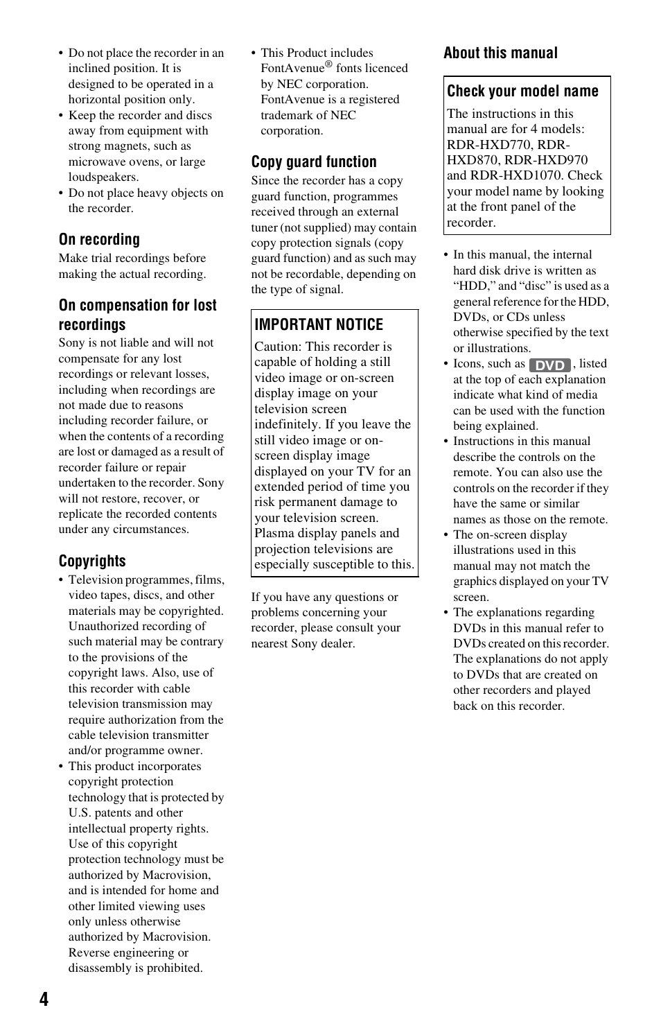 Sony RDR-HXD970 User Manual | Page 4 / 172