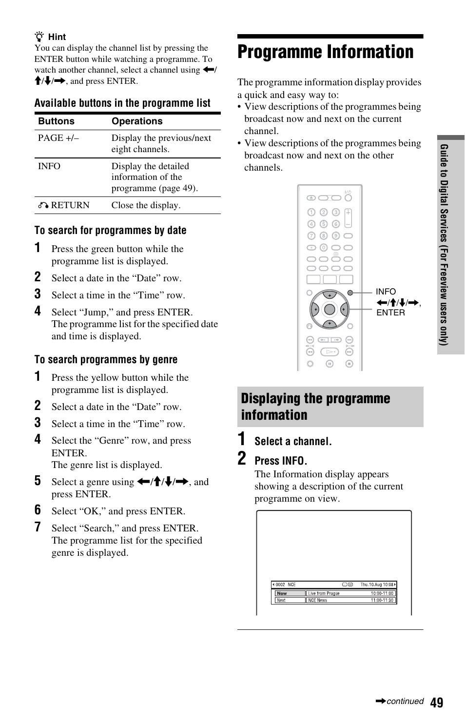 Programme information, Displaying the programme information | Sony RDR-HXD970 User Manual | Page 49 / 172