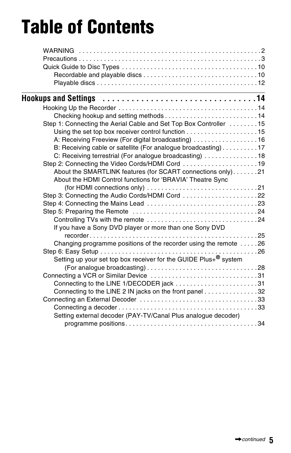 Sony RDR-HXD970 User Manual | Page 5 / 172