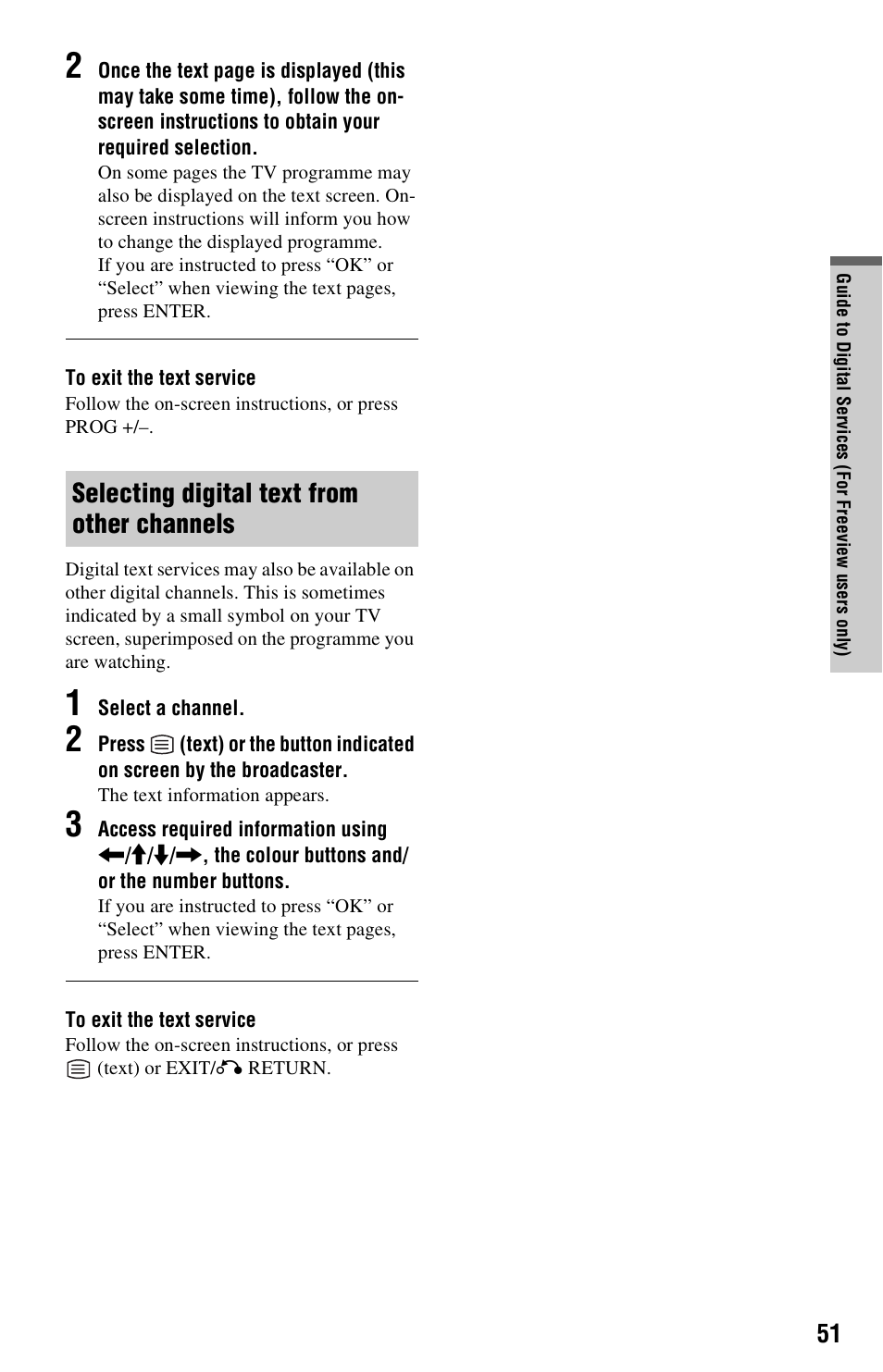Selecting digital text from other channels | Sony RDR-HXD970 User Manual | Page 51 / 172