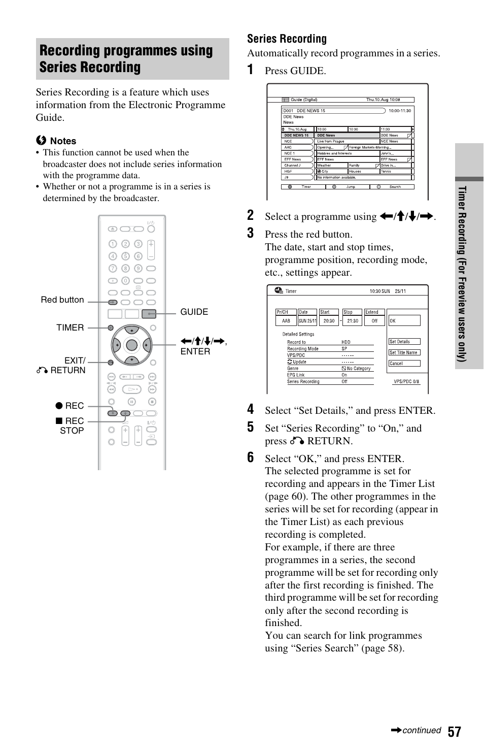 Recording programmes using series recording | Sony RDR-HXD970 User Manual | Page 57 / 172