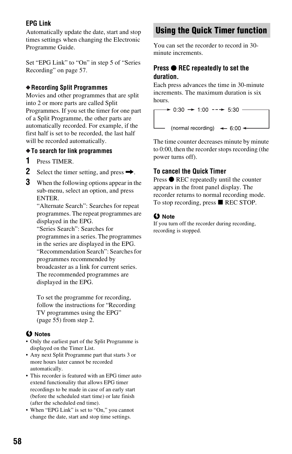 Using the quick timer function | Sony RDR-HXD970 User Manual | Page 58 / 172